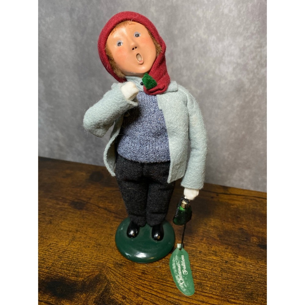 Byers Choice Ltd Young Caroler Singing Boy Holding Christmas Pickle Ornament